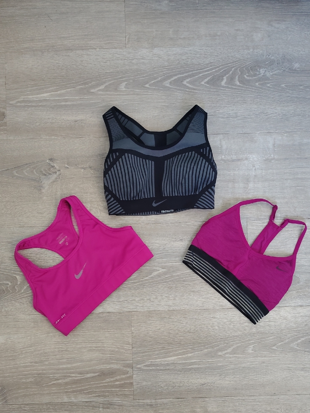 Nike Women's Black & Fuchsia Sports Bra Set - Mixed Support Activewear Lot Of 3